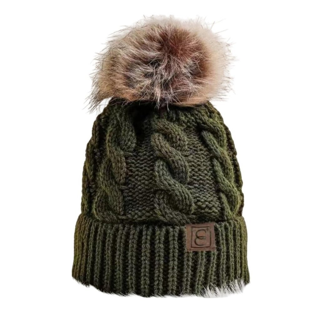 CC Women Oversized Single Pom Knit Beanie Hunter Green skuo